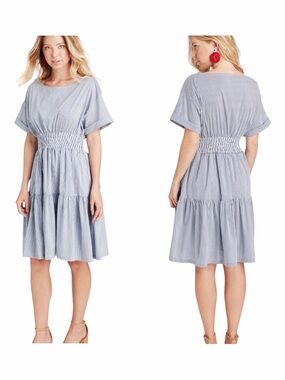 Vineyard Vines Deep Bay Nautical Stripe Smocked Waist Cotton Blend Dress Size XS